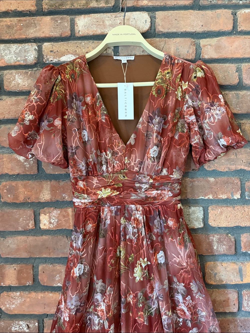 Baltic Born Rust Floral Maxi Dress with Puff Sleeves - Picture 3 of 4